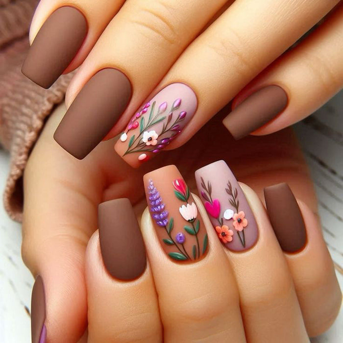 Matte Brown Multicolored Flowers
