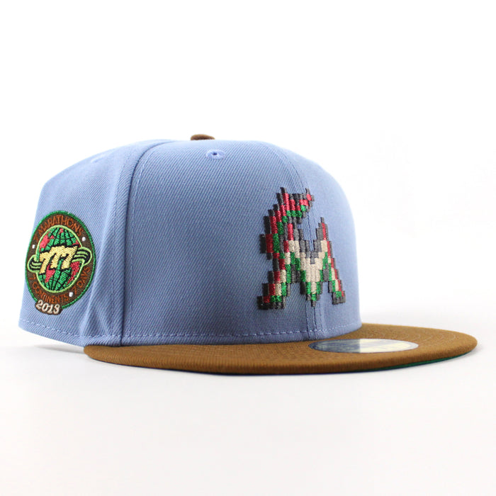 Miami Marlins 777 Patch New Era 59Fifty Fitted Hat (Birdseye Blue Peanut Green Under brim)