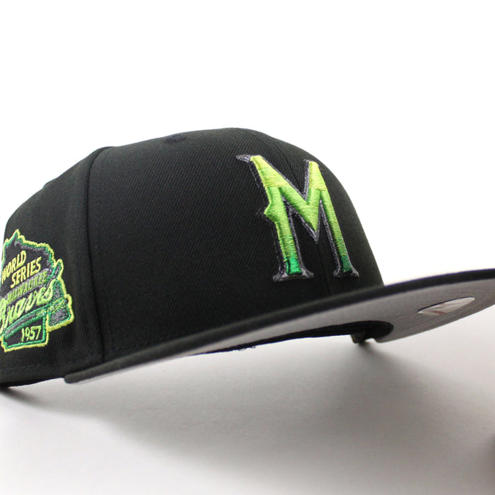 Milwaukee Brewers 1957 World Series New Era 59Fifty Fitted Hat (Black Gray Under Brim)