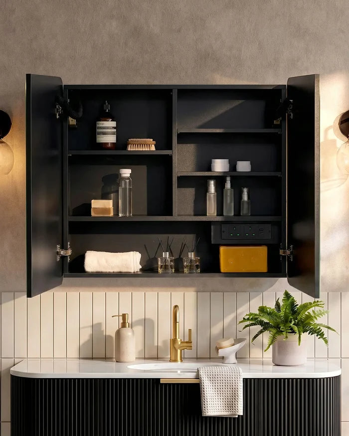 Mira Black Bathroom Mirror Cabinet