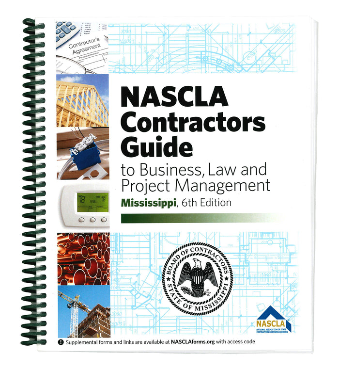 Cover of Mississippi NASCLA Contractors Guide to Business, Law and Project Management 6th Edition with construction images and state seal