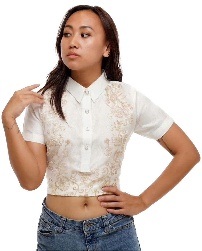 White Modern Barong Crop Top
