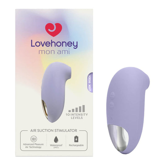 Purple air suction stimulator with Lovehoney packaging on a white background.