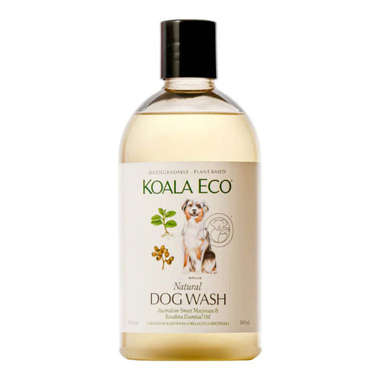 Plastic bottle of sweet marjoram and rosalina natural dog wash.