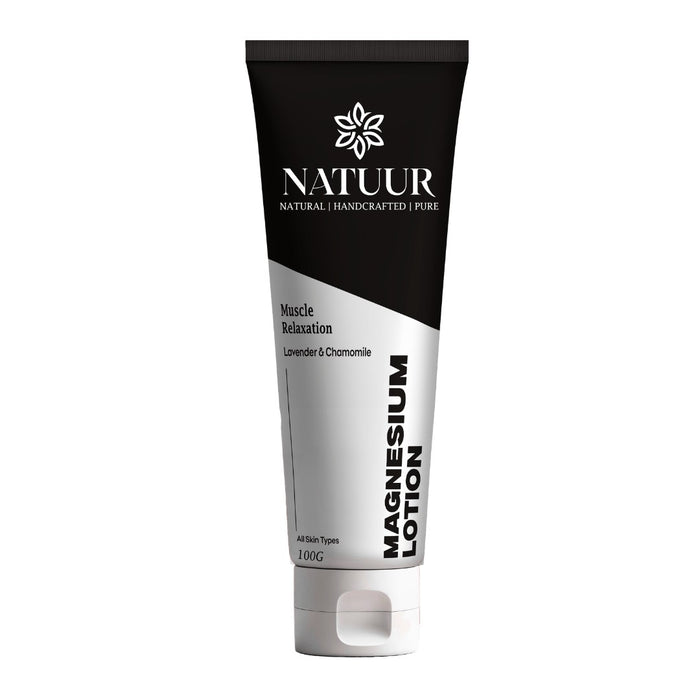 Natuur magnesium recovery lotion in a squeeze tube for muscle relaxation and skin nourishment with 15% magnesium