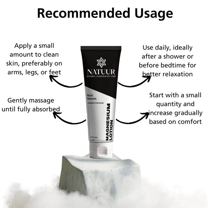 Natuur magnesium recovery lotion tube with lavender and coconut for muscle relaxation and skin nourishment