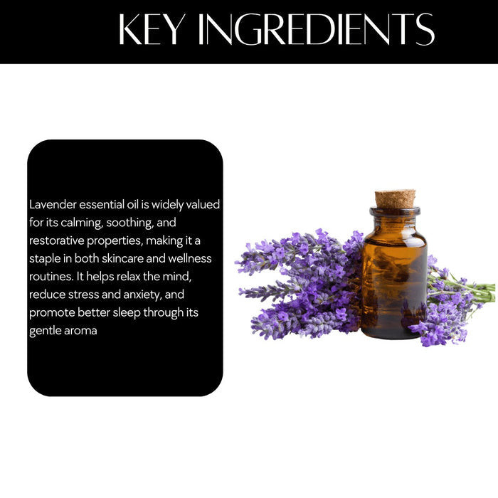 Natuur magnesium recovery lotion ingredient highlight featuring a glass bottle of lavender essential oil