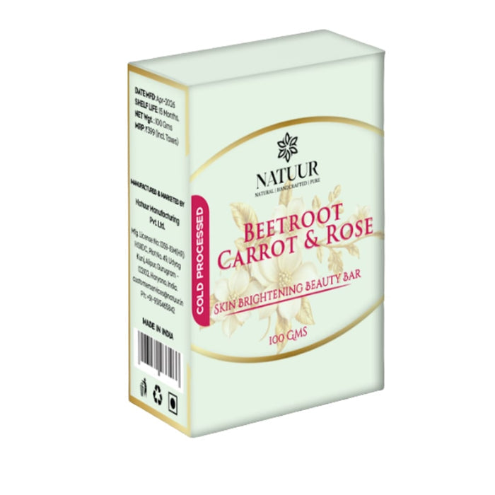 Natuur.in Beetroot Carrot and Rose skin brightening beauty bar in a rectangular box with floral botanical design.