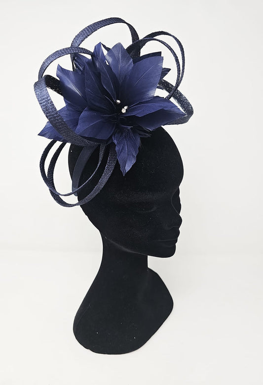Navy Looped Flower Hairband Fascinator