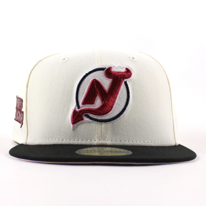 New Jersey Devils Devils legion Patch New Era 59Fifty Fitted Hat (Chrome White Black Pink Under Brim)