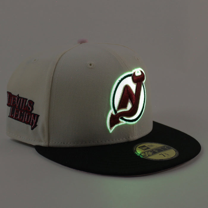 New Jersey Devils Devils legion Patch New Era 59Fifty Fitted Hat (Chrome White Black Pink Under Brim)