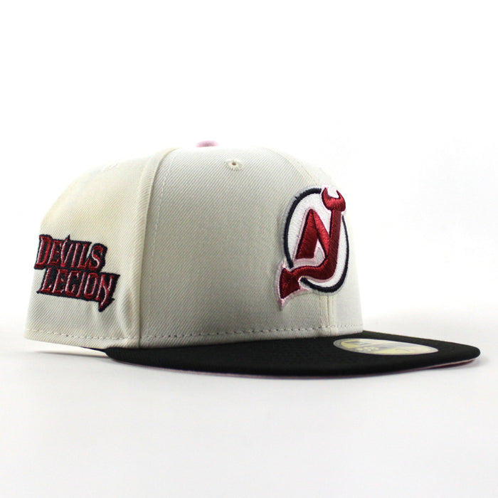 New Jersey Devils Devils legion Patch New Era 59Fifty Fitted Hat (Chrome White Black Pink Under Brim)