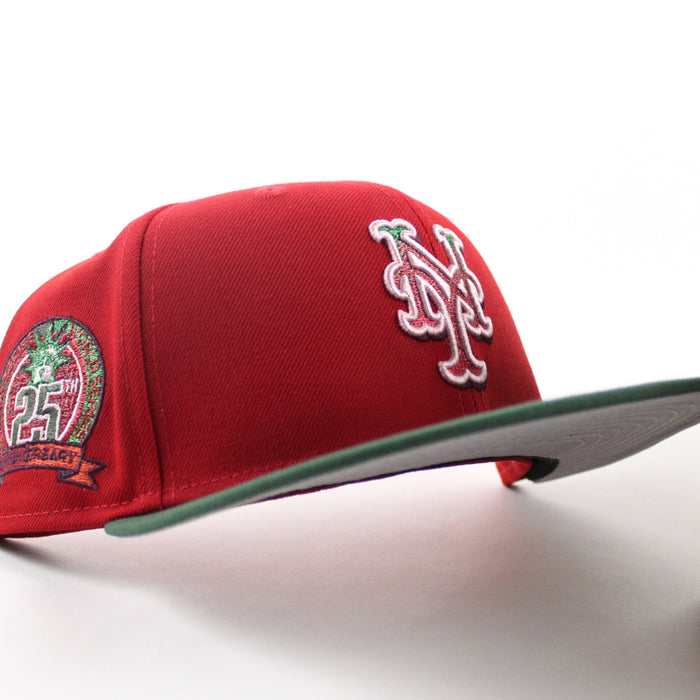 New York Mets 25th Anniversary New Era 59Fifty Fitted Hat (Scarlet Red Cilantro Green Gray Under Brim)
