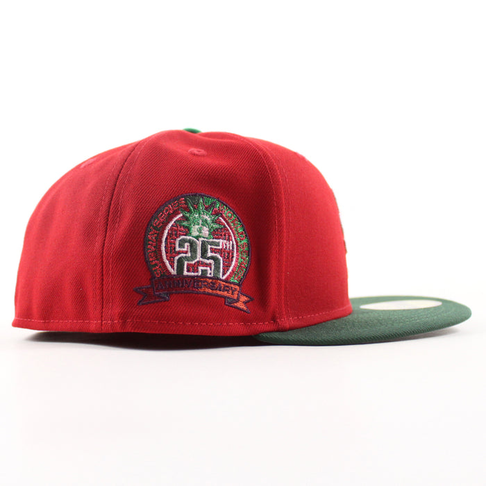 New York Mets 25th Anniversary New Era 59Fifty Fitted Hat (Scarlet Red Cilantro Green Gray Under Brim)