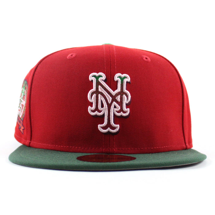 New York Mets 25th Anniversary New Era 59Fifty Fitted Hat (Scarlet Red Cilantro Green Gray Under Brim)