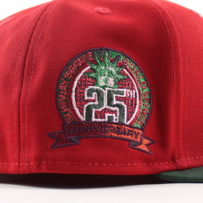 New York Mets 25th Anniversary New Era 59Fifty Fitted Hat (Scarlet Red Cilantro Green Gray Under Brim)