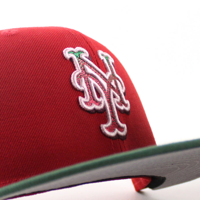 New York Mets 25th Anniversary New Era 59Fifty Fitted Hat (Scarlet Red Cilantro Green Gray Under Brim)