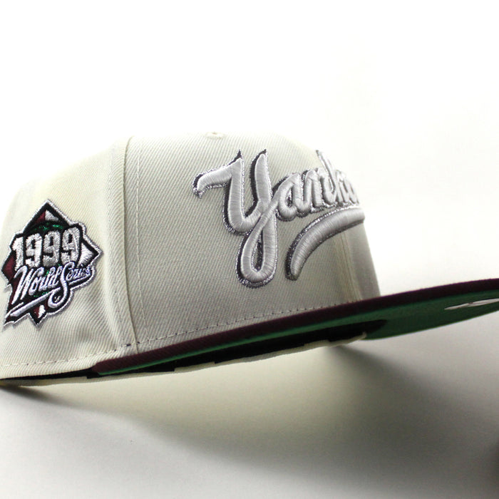 New York Yankees 1999 World Series Game New Era 59Fifty Fitted Hat (Chrome White Maroon Green Under Brim)
