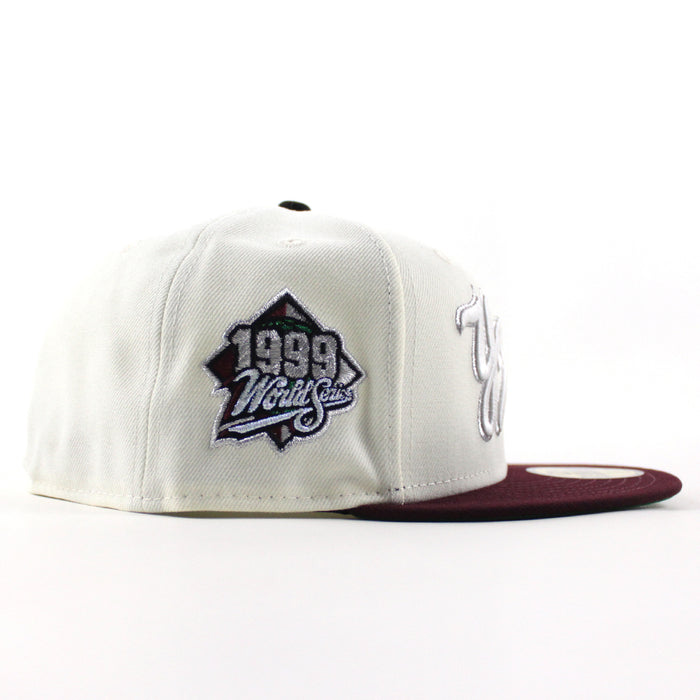 New York Yankees 1999 World Series Game New Era 59Fifty Fitted Hat (Chrome White Maroon Green Under Brim)
