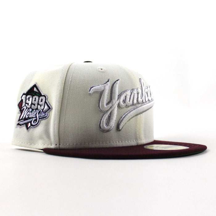 New York Yankees 1999 World Series Game New Era 59Fifty Fitted Hat (Chrome White Maroon Green Under Brim)