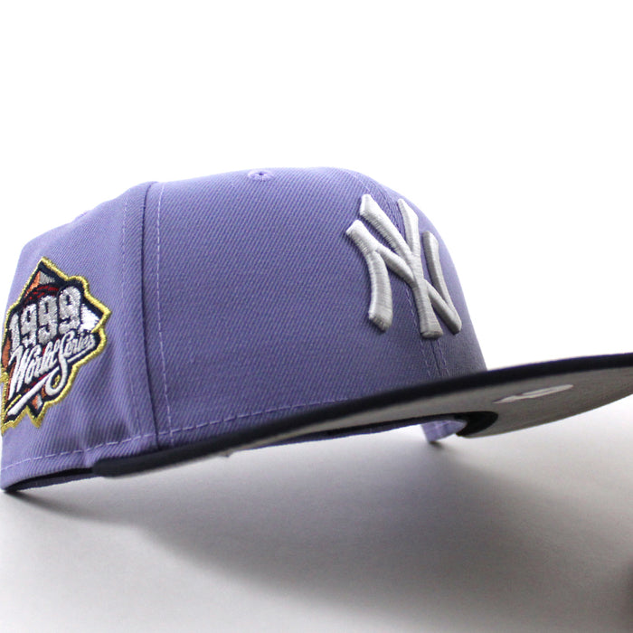 New York Yankees 1999 World Series Game New Era 59Fifty Fitted Hat (Lavender Navy Gray Under Brim)