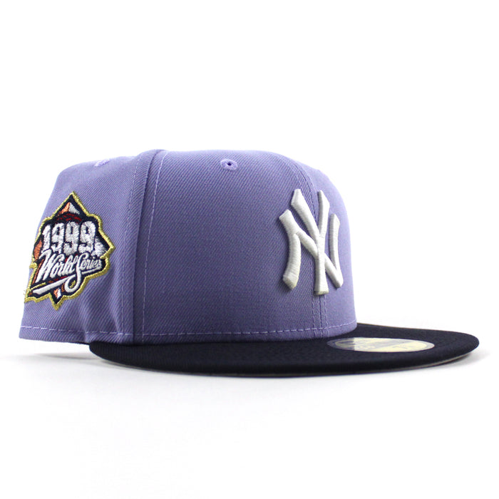 New York Yankees 1999 World Series Game New Era 59Fifty Fitted Hat (Lavender Navy Gray Under Brim)