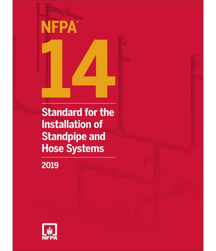 Red cover of NFPA 14 Standard for Installation of Standpipe and Hose Systems 2019 edition with pipe system illustration