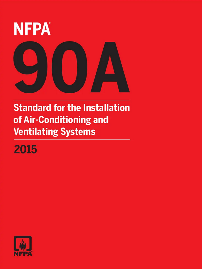 Red cover of the NFPA 90A 2015 edition for installation standards of air-conditioning and ventilating systems