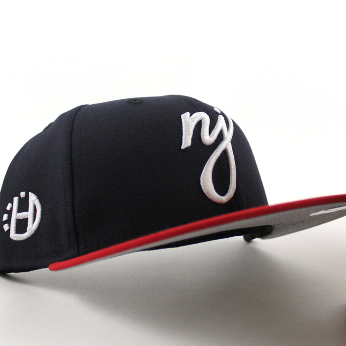 NJ Halftime Patch New Era 59Fifty Fitted Hat (Navy Scarlet Red Gray Under Brim)