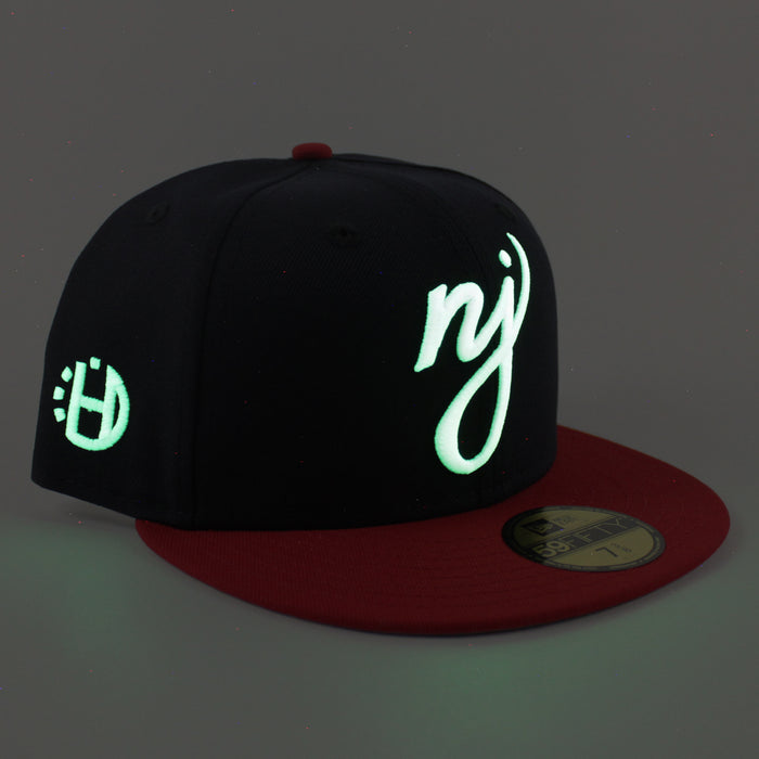 NJ Halftime Patch New Era 59Fifty Fitted Hat (Navy Scarlet Red Gray Under Brim)