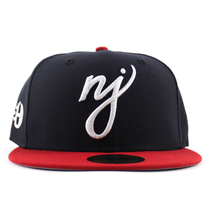 NJ Halftime Patch New Era 59Fifty Fitted Hat (Navy Scarlet Red Gray Under Brim)
