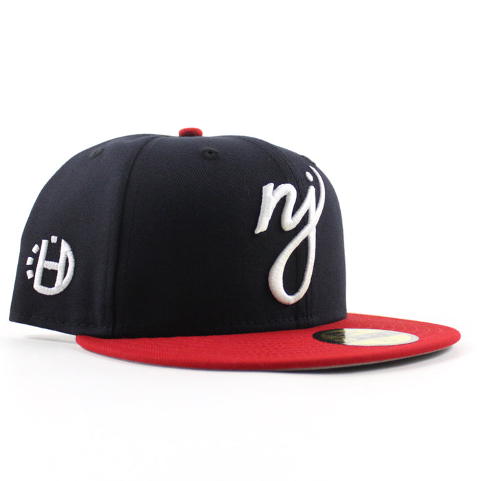 NJ Halftime Patch New Era 59Fifty Fitted Hat (Navy Scarlet Red Gray Under Brim)