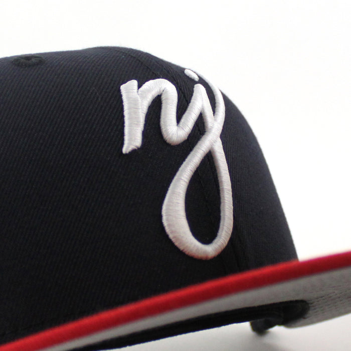 NJ Halftime Patch New Era 59Fifty Fitted Hat (Navy Scarlet Red Gray Under Brim)