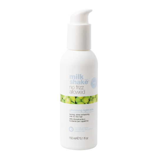 milk_shake no frizz allowed glistening light milk on a white background