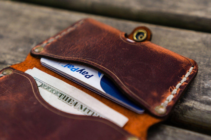 No.38 Personalized Minimalist Hanmade Leather Wallet - Crazy Horse Orange