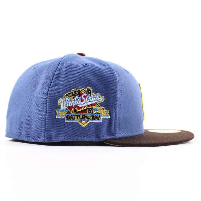 Oakland Athletics 1989 World Series New Era 59Fifty Fitted Hat (Indigo Blue BurntWood Brown Gray Under Brim)