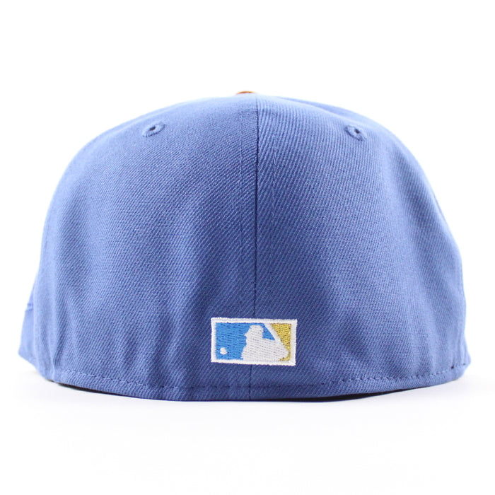 Oakland Athletics 1989 World Series New Era 59Fifty Fitted Hat (Indigo Blue BurntWood Brown Gray Under Brim)