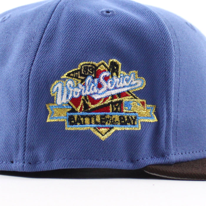 Oakland Athletics 1989 World Series New Era 59Fifty Fitted Hat (Indigo Blue BurntWood Brown Gray Under Brim)