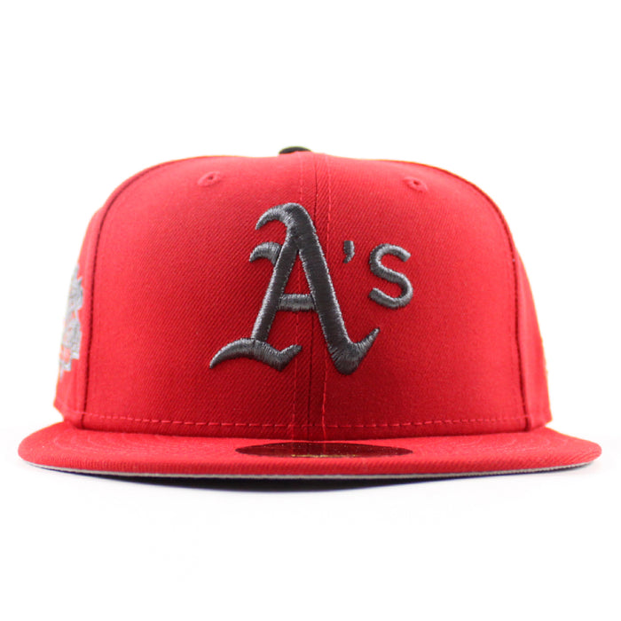 Oakland Athletics Battle Of The Bay 1989 World Series New Era 59Fifty Fitted Hat (Scarlet Red Gray Under Brim)