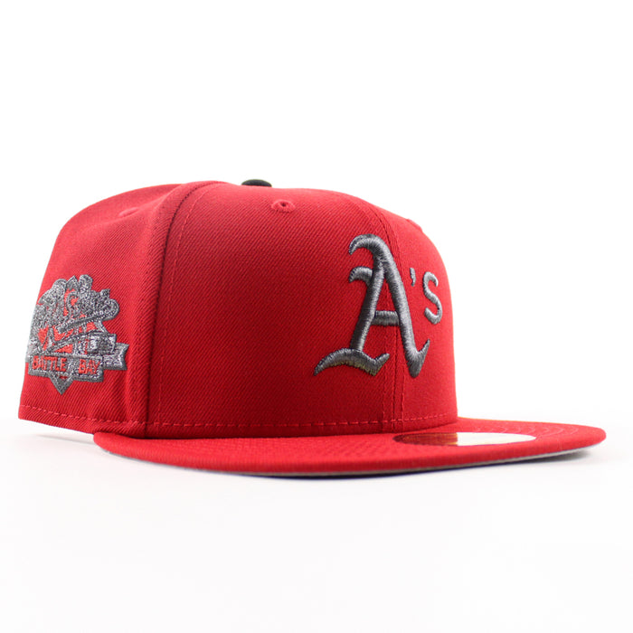 Oakland Athletics Battle Of The Bay 1989 World Series New Era 59Fifty Fitted Hat (Scarlet Red Gray Under Brim)