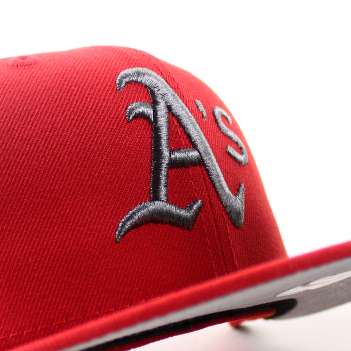Oakland Athletics Battle Of The Bay 1989 World Series New Era 59Fifty Fitted Hat (Scarlet Red Gray Under Brim)