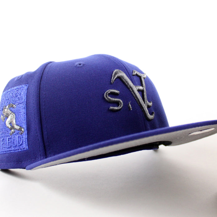 Oakland Athletics Ricky Henderson New Era 59Fifty Fitted Hat (Dark Royal Blue Gray Under Brim)