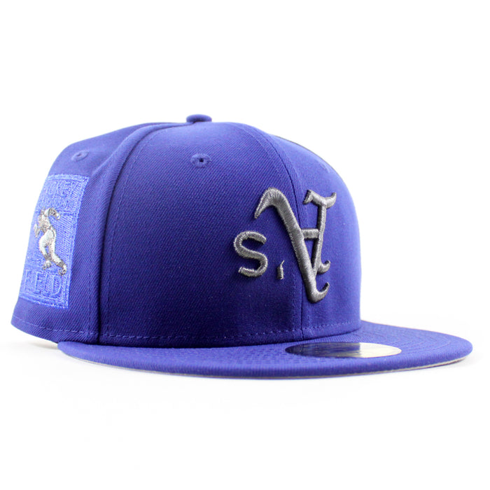 Oakland Athletics Ricky Henderson New Era 59Fifty Fitted Hat (Dark Royal Blue Gray Under Brim)