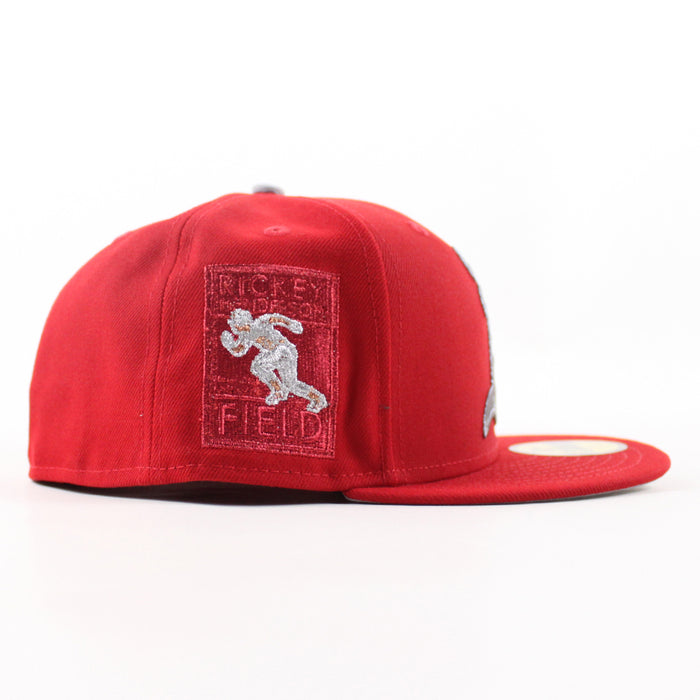 Oakland Athletics Ricky Henderson New Era 59Fifty Fitted Hat (Scarlet Red Gray Under Brim)