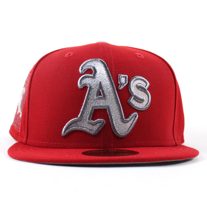 Oakland Athletics Ricky Henderson New Era 59Fifty Fitted Hat (Scarlet Red Gray Under Brim)