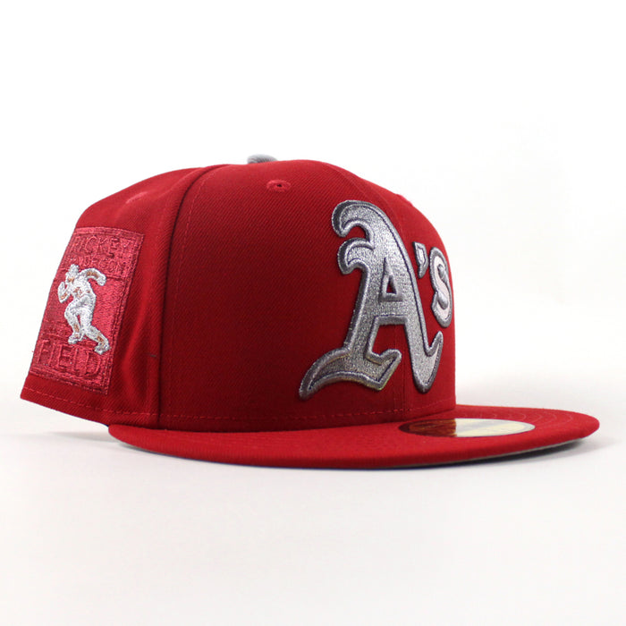 Oakland Athletics Ricky Henderson New Era 59Fifty Fitted Hat (Scarlet Red Gray Under Brim)