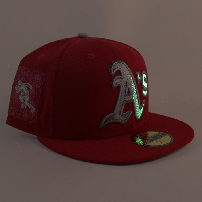 Oakland Athletics Ricky Henderson New Era 59Fifty Fitted Hat (Scarlet Red Gray Under Brim)