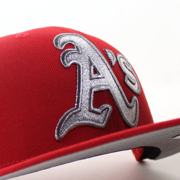 Oakland Athletics Ricky Henderson New Era 59Fifty Fitted Hat (Scarlet Red Gray Under Brim)