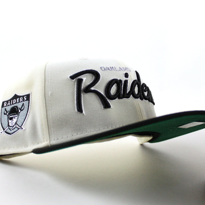 Oakland Raiders Pirate Patch New Era 59Fifty Fitted Hat (Chrome White Black Green Under Brim)