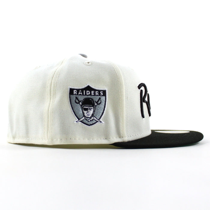 Oakland Raiders Pirate Patch New Era 59Fifty Fitted Hat (Chrome White Black Green Under Brim)